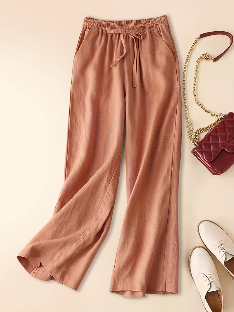 Women's Wide Leg Drawstring Pants Elastic Waist Side Pockets - VibreMode