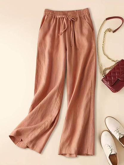 Women's Wide Leg Drawstring Pants Elastic Waist Side Pockets - VibreMode