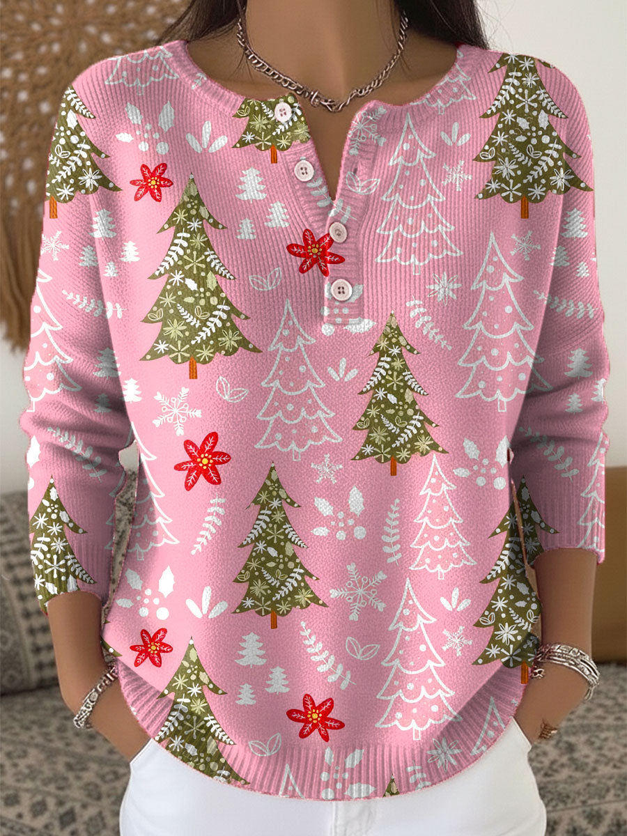 Women's Holiday Print Blouse Button Front