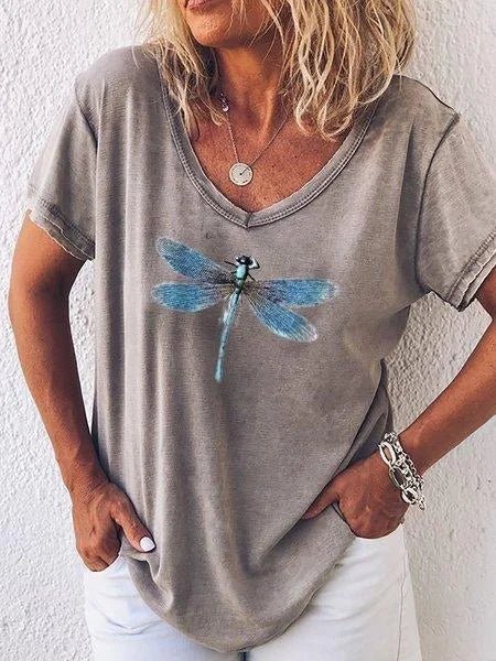 Women's Butterfly Print V-Neck Short Sleeve T-Shirt
