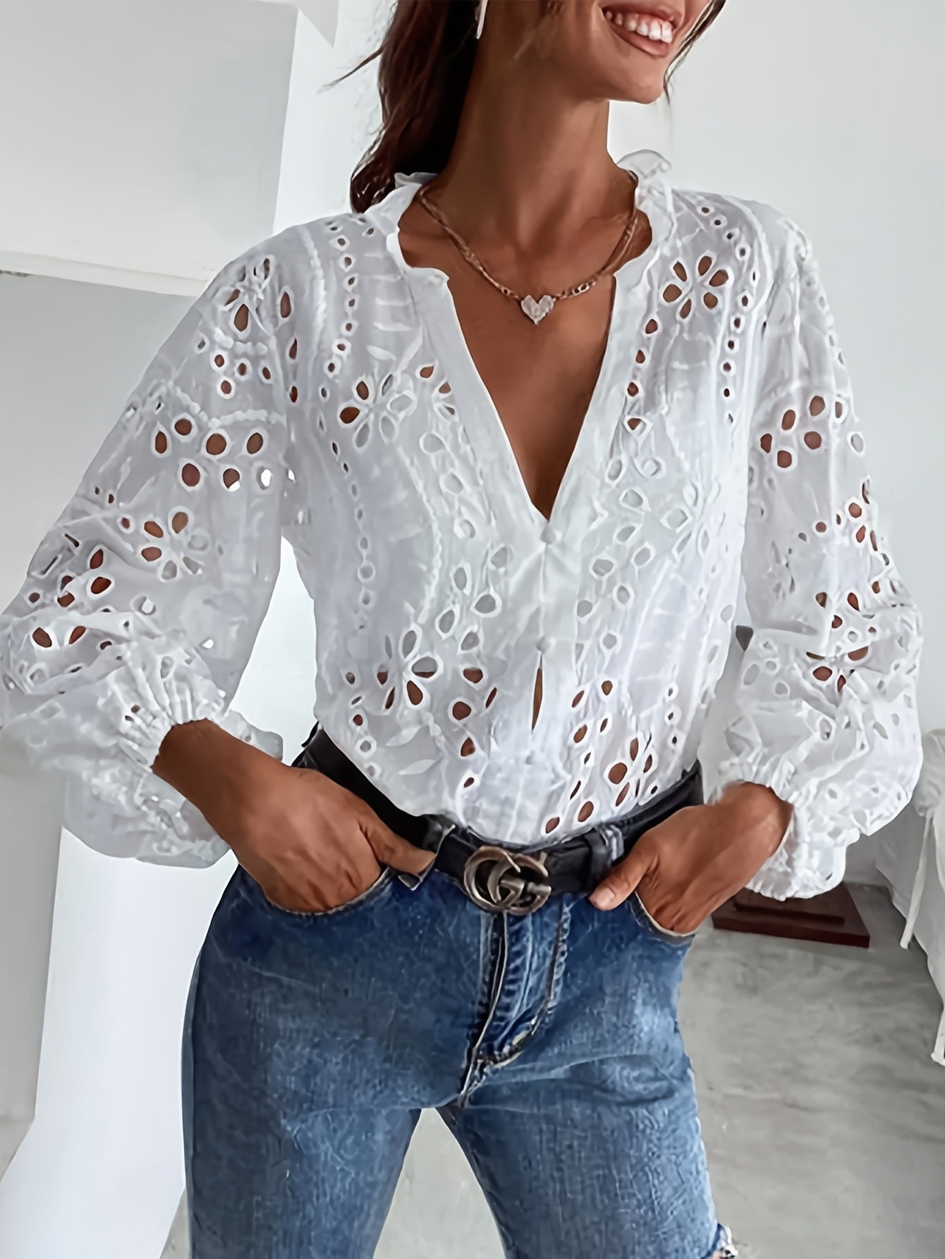 Women's Floral Blouse Cutout