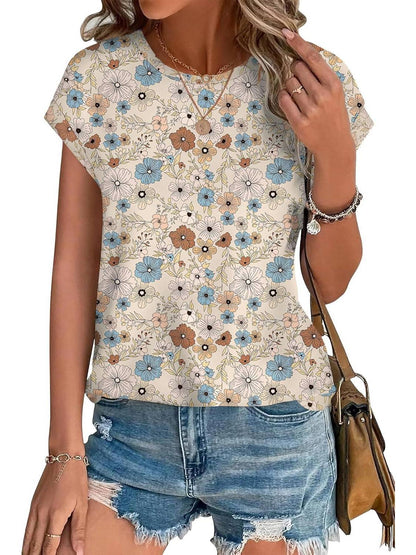 Floral Women's Short Sleeve Relaxed Fit Casual Blouse