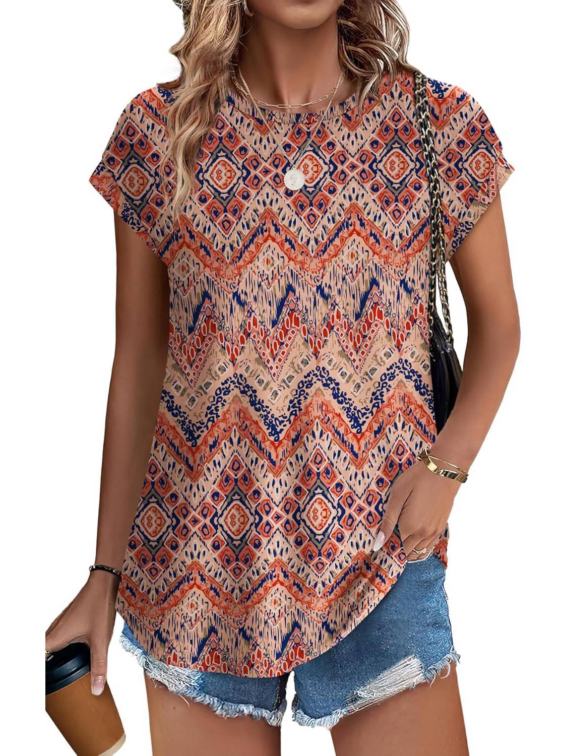 Floral Women's Short Sleeve Relaxed Fit Casual Blouse