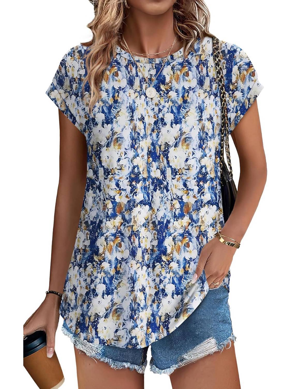 Floral Women's Short Sleeve Relaxed Fit Casual Blouse