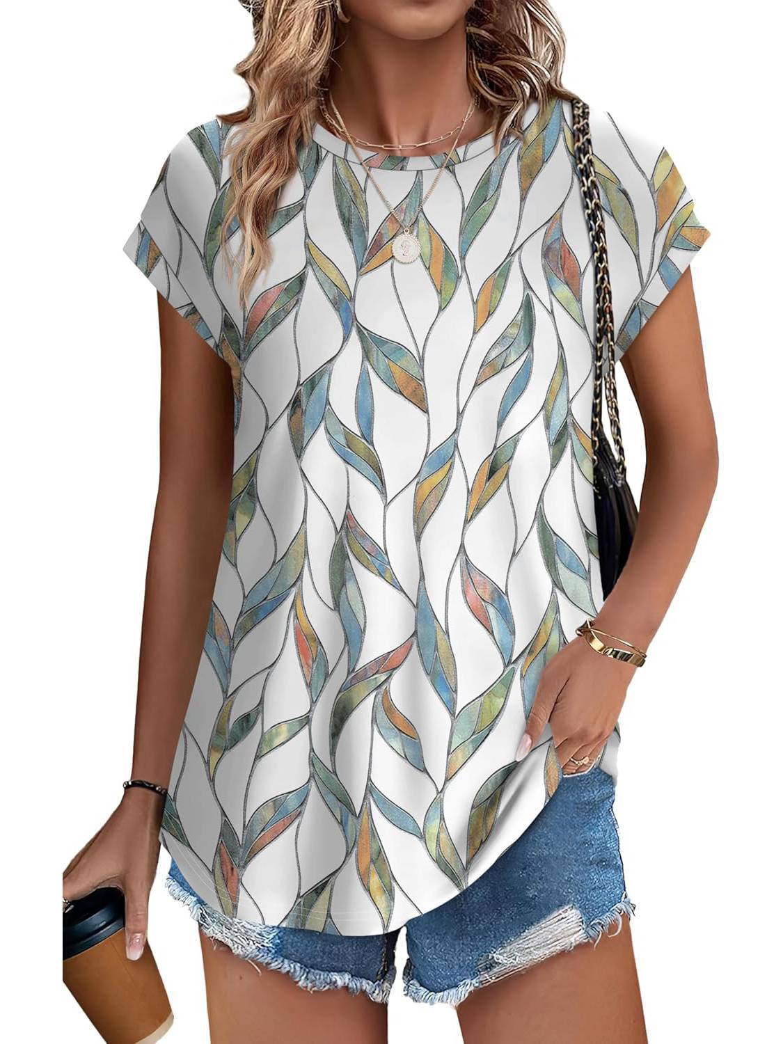 Floral Women's Short Sleeve Relaxed Fit Casual Blouse - VibreMode