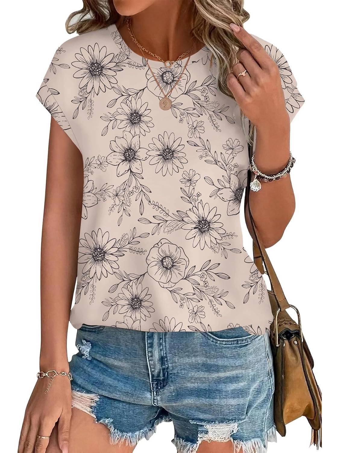 Floral Women's Short Sleeve Relaxed Fit Casual Blouse