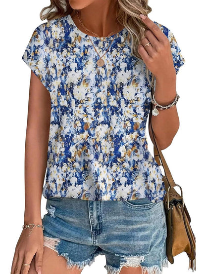 Floral Women's Short Sleeve Relaxed Fit Casual Blouse