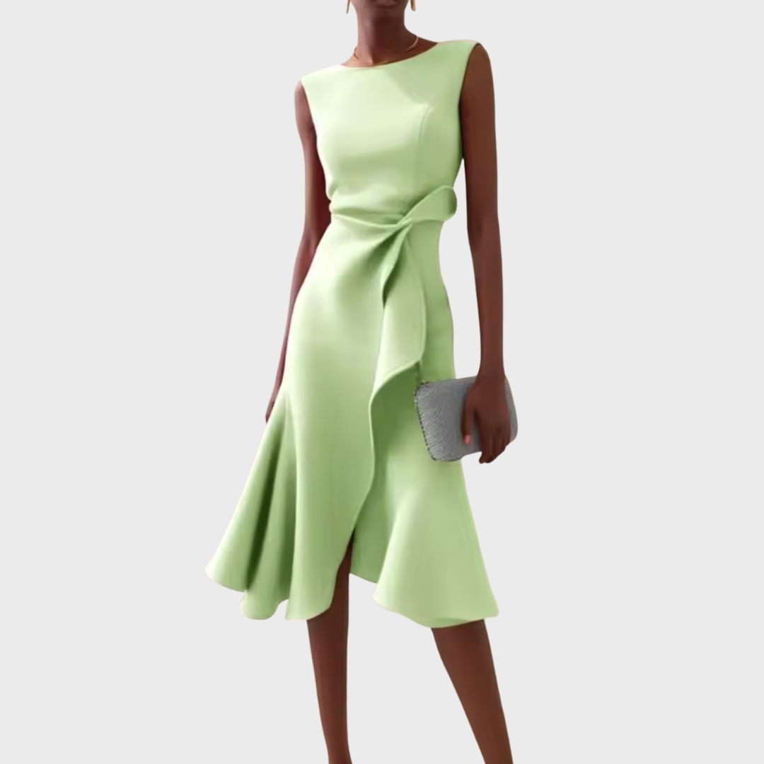 Elegant Sleeveless Flowy Asymmetric Midi Dress