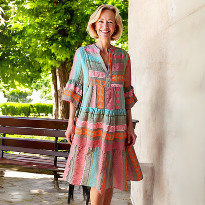 Women's Geometric Print Dress Flared Sleeves