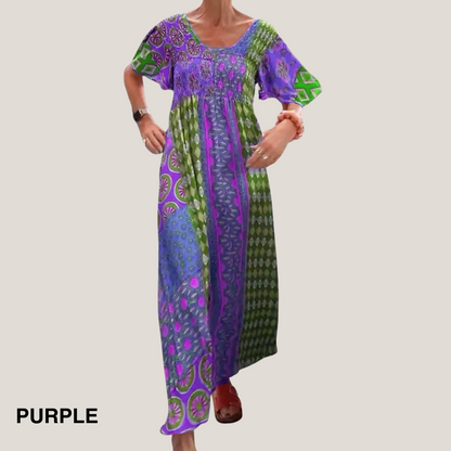 Women's Patchwork Maxi Dress Short Sleeves