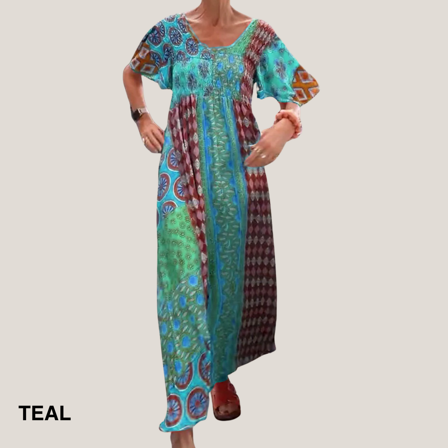 Women's Patchwork Maxi Dress Short Sleeves