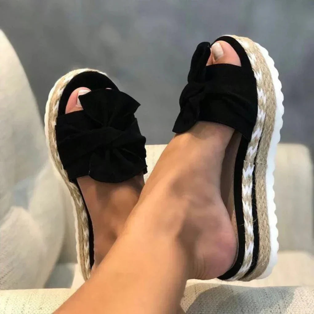 Women's Platform Slide Sandals Open-Toe Braided Brown