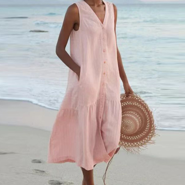 Women's Midi Dress Full Button Front