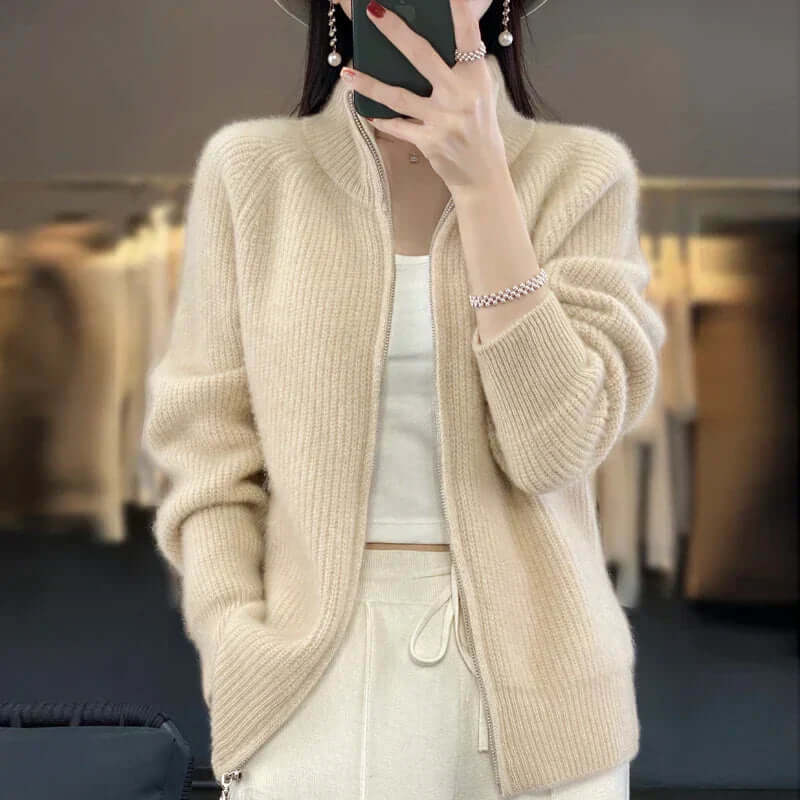 Women's Full-Zip Knit Cardigan Long Sleeve Cozy Sweater