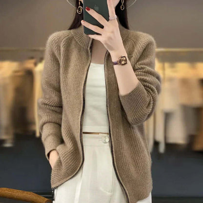 Women's Full-Zip Knit Cardigan Long Sleeve Cozy Sweater