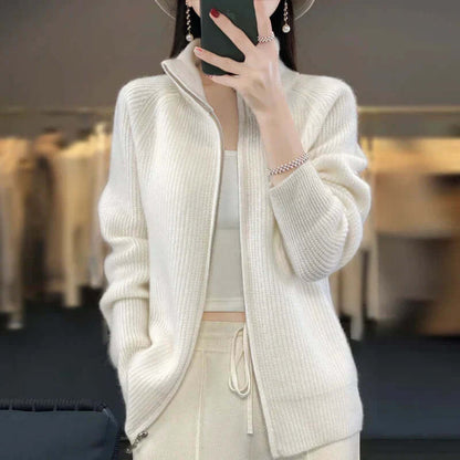 Women's Full-Zip Knit Cardigan Long Sleeve Cozy Sweater