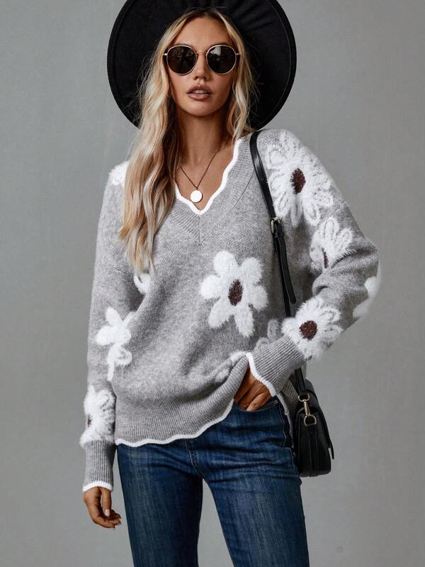 Pink Floral Knit Sweater