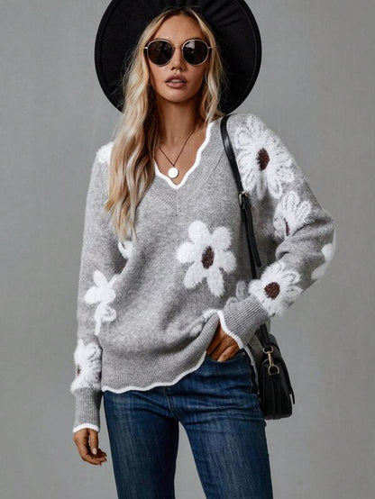 Pink Floral Knit Sweater