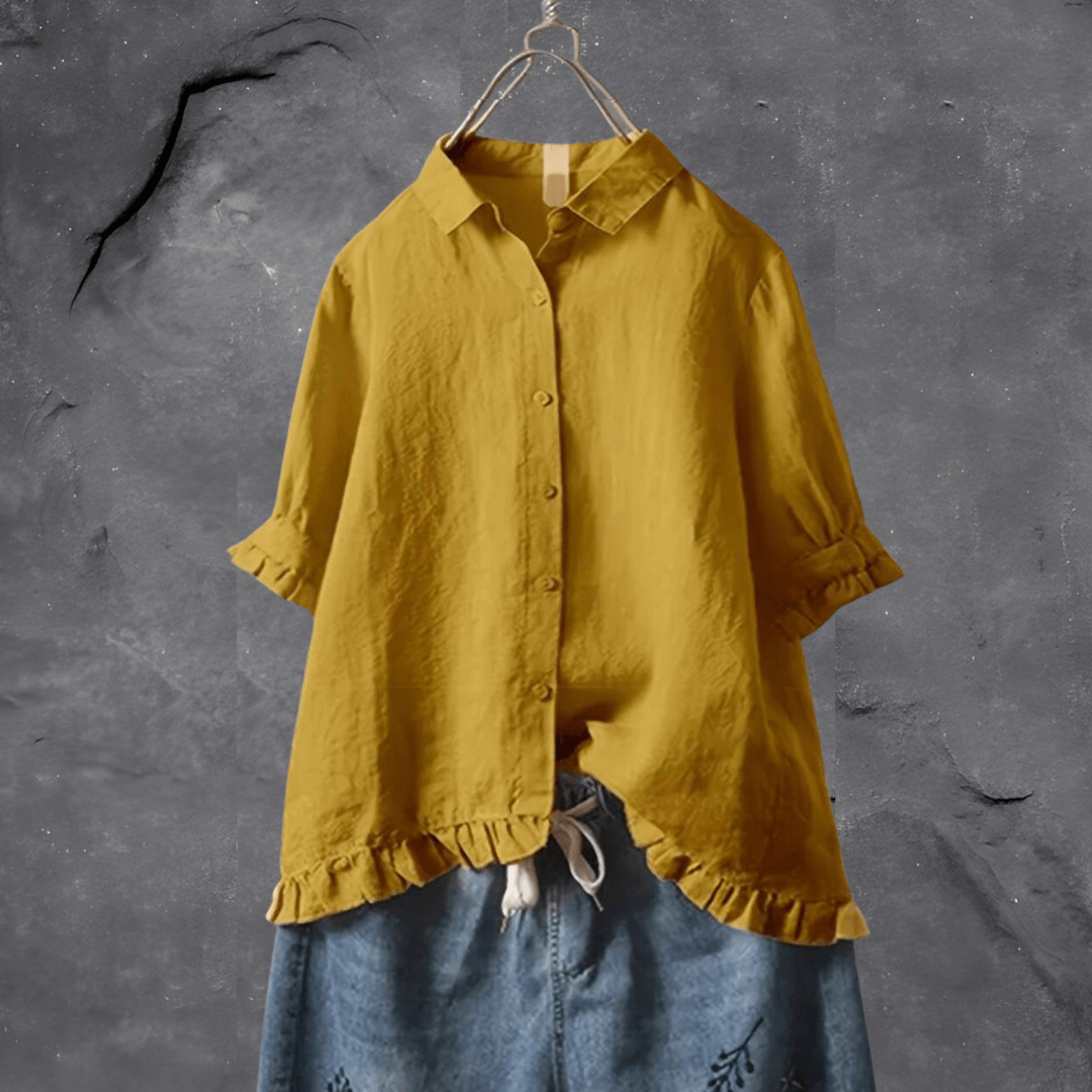 Women's Loose Fit Button Down Blouse - VibreMode