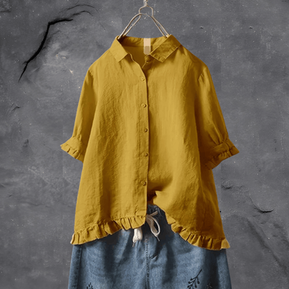 Women's Loose Fit Button Down Blouse - VibreMode
