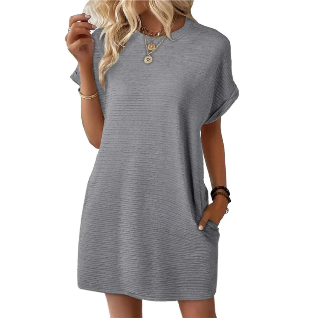 Women's Crew Neck Mini Dress Short Sleeve Cotton