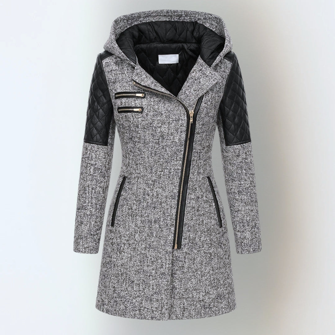 Women's Asymmetrical Zip Hooded Coat - VibreMode