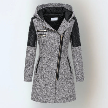 Women's Asymmetrical Zip Hooded Coat - VibreMode