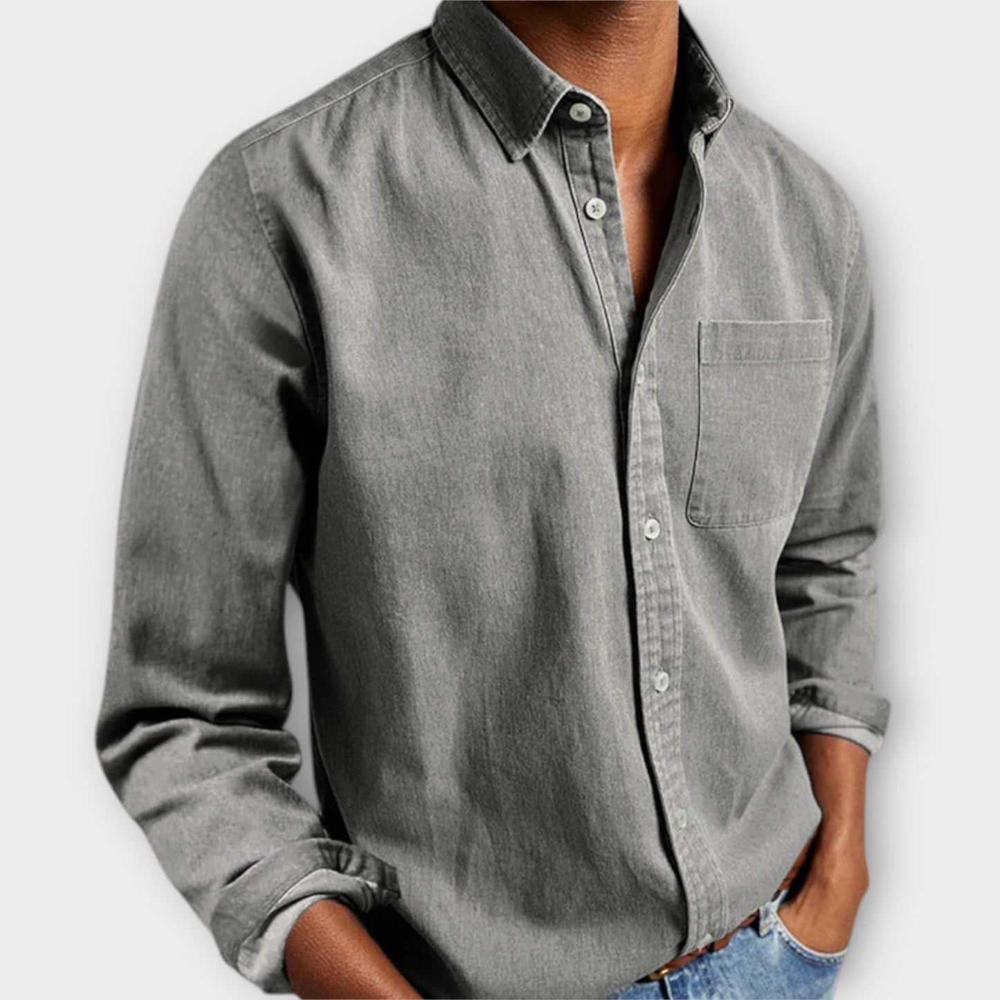 Men's Long Sleeve Button Front Shirt with Chest Pocket