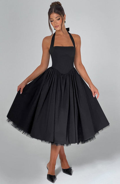 Elegant Ladies Halter Neck Midi Wedding Dress