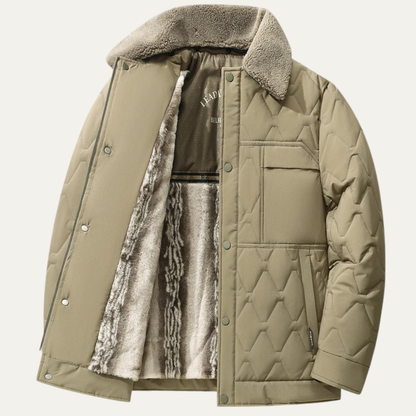 Men's Quilted Winter Jacket Fur Lined Sherpa Collar