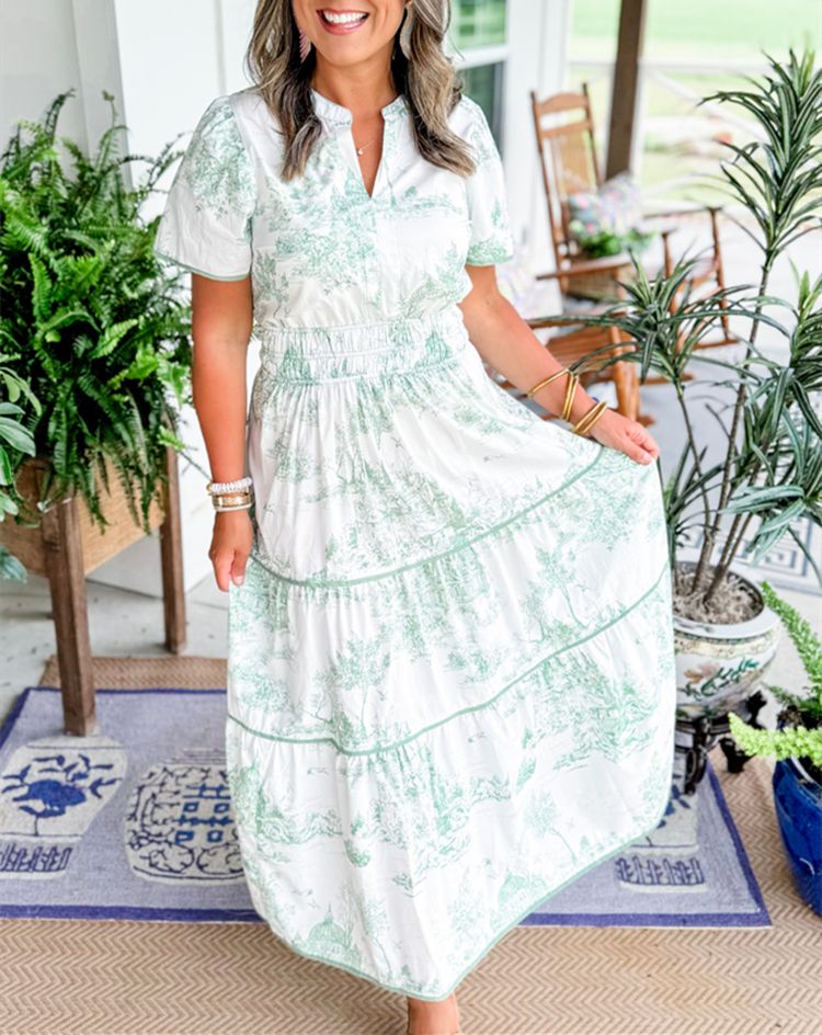 Women's Maxi Dress Toile Print Tiered