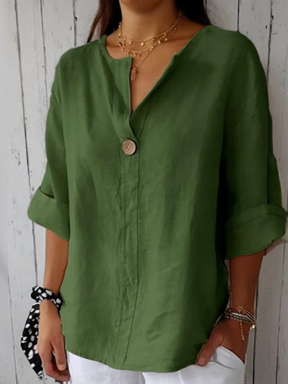 Women's V-Neck Blouse Three-Quarter Sleeves