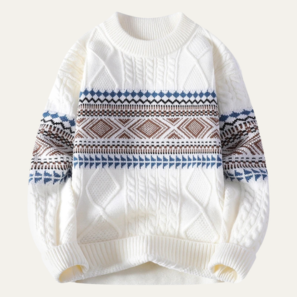 Men's Knit Crewneck Sweater Nordic Pattern Warm - VibreMode