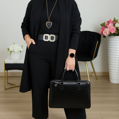 Women's Longline Cardigan Set Wide Leg Trouser - VibreMode