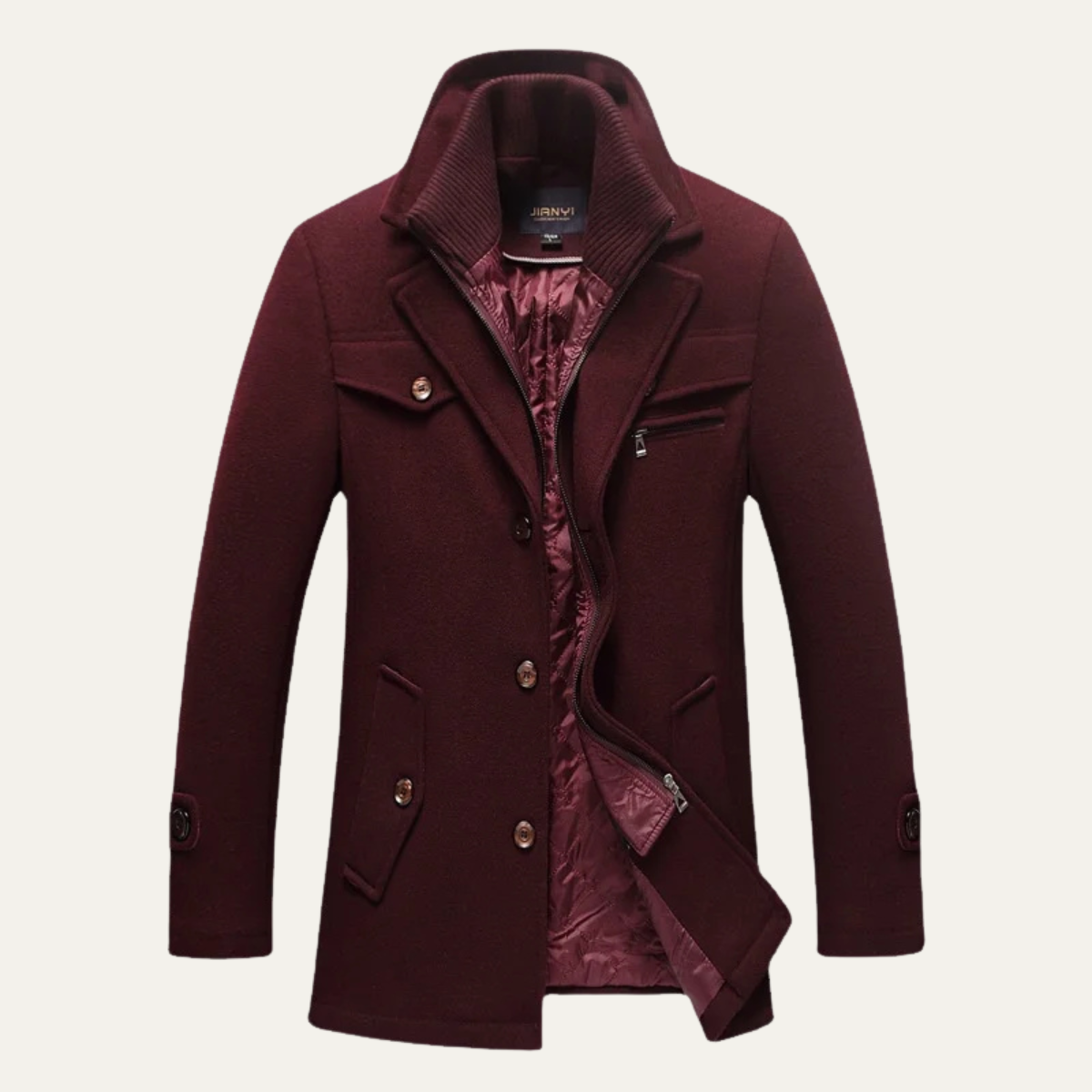 Men's Wool Blend Trench Coat Quilted Lining