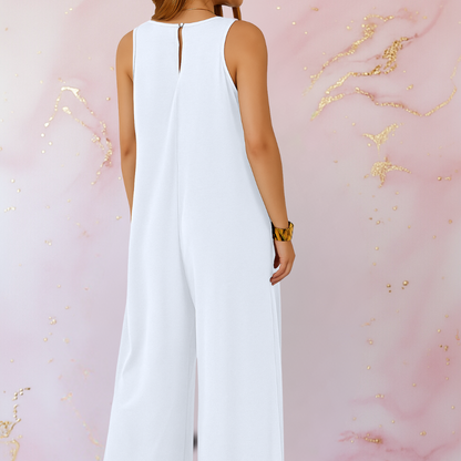 Women's V-Neck Sleeveless Jumpsuit Wide Leg with Pockets