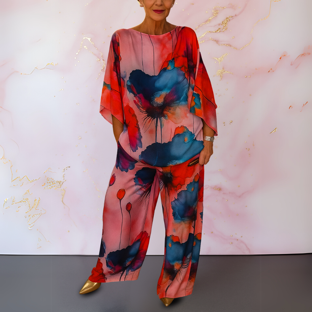 Women's Abstract Floral Print Two-Piece Set