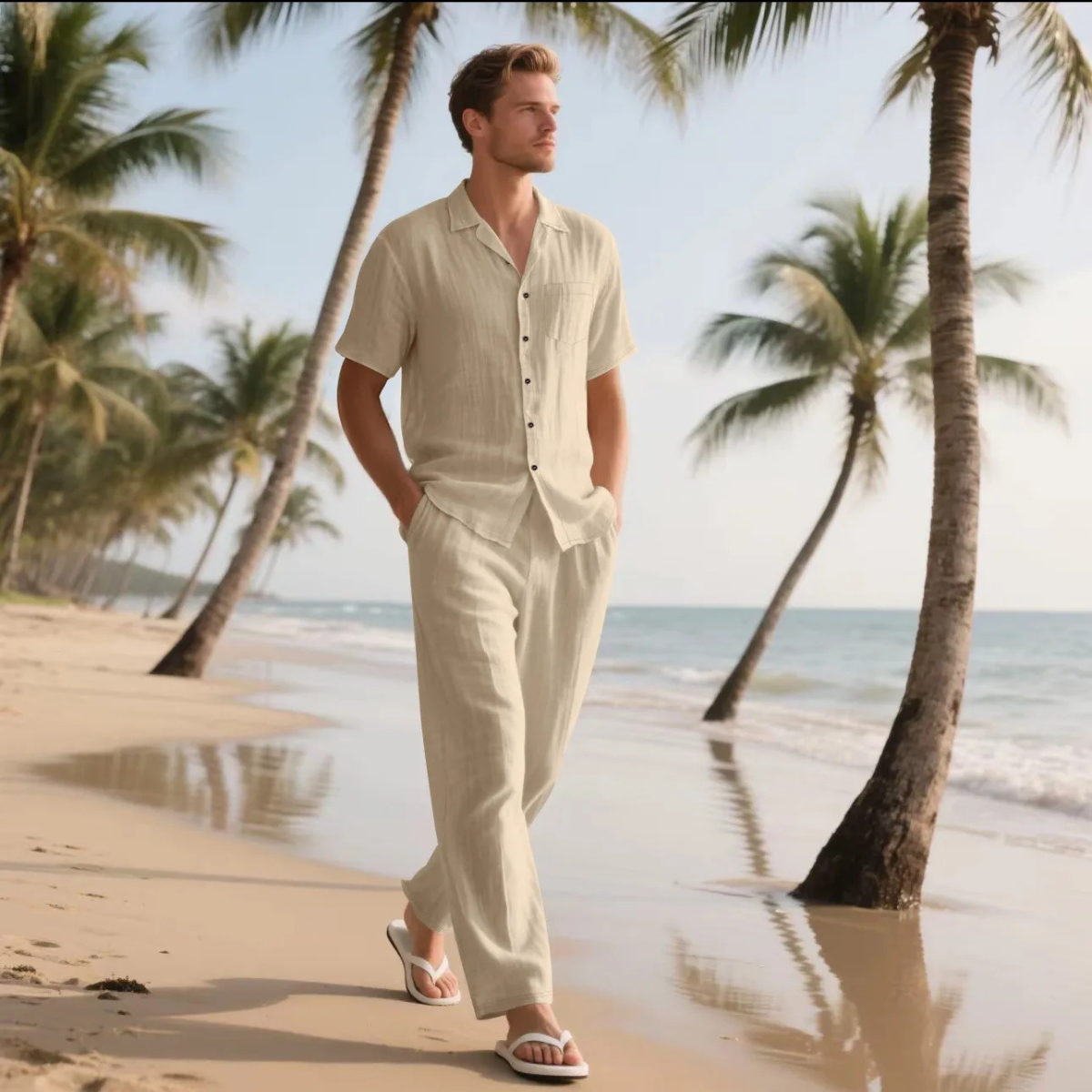 Men's Lightweight Casual Shirt And Pants Set