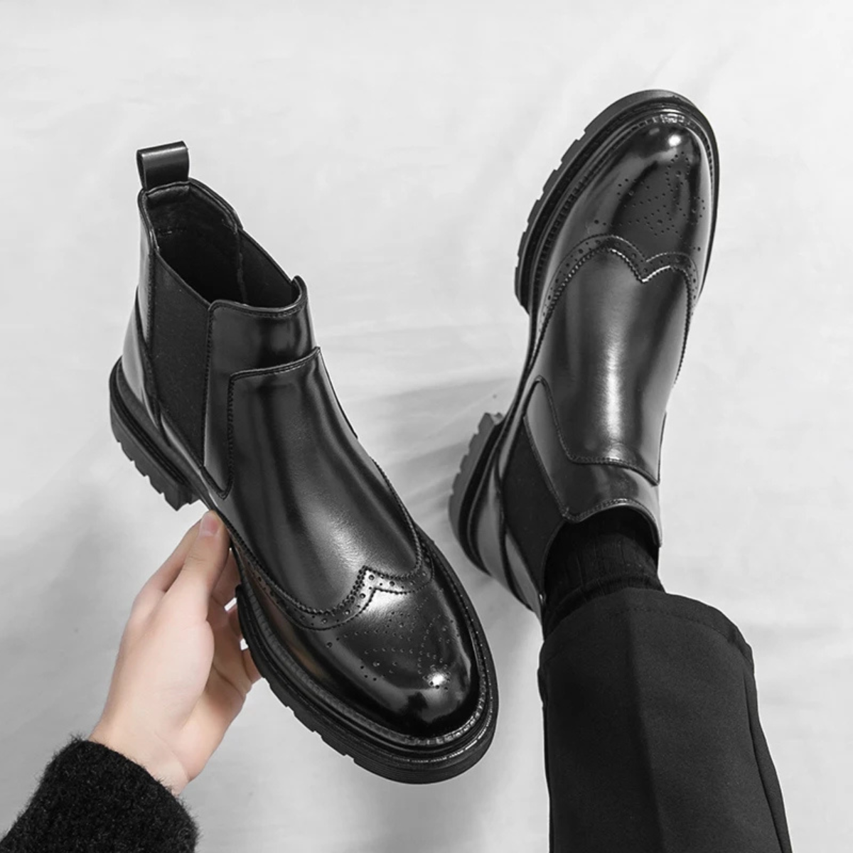 Men's Retro Chelsea Boots Anti-Slip Leather Black