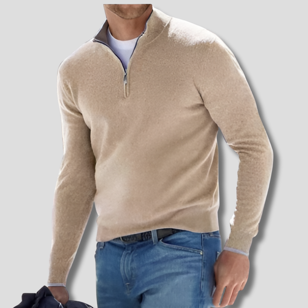 Men's Cotton Knit Zipper Pullover Sweater - VibreMode