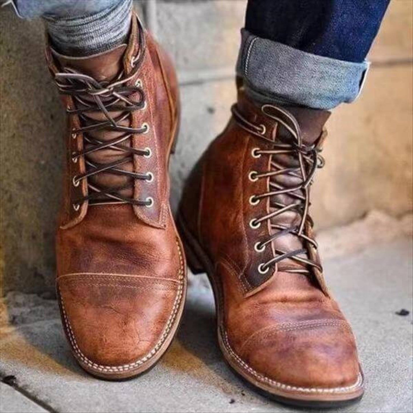 Men's Leather Boots Comfortable Fit Brown