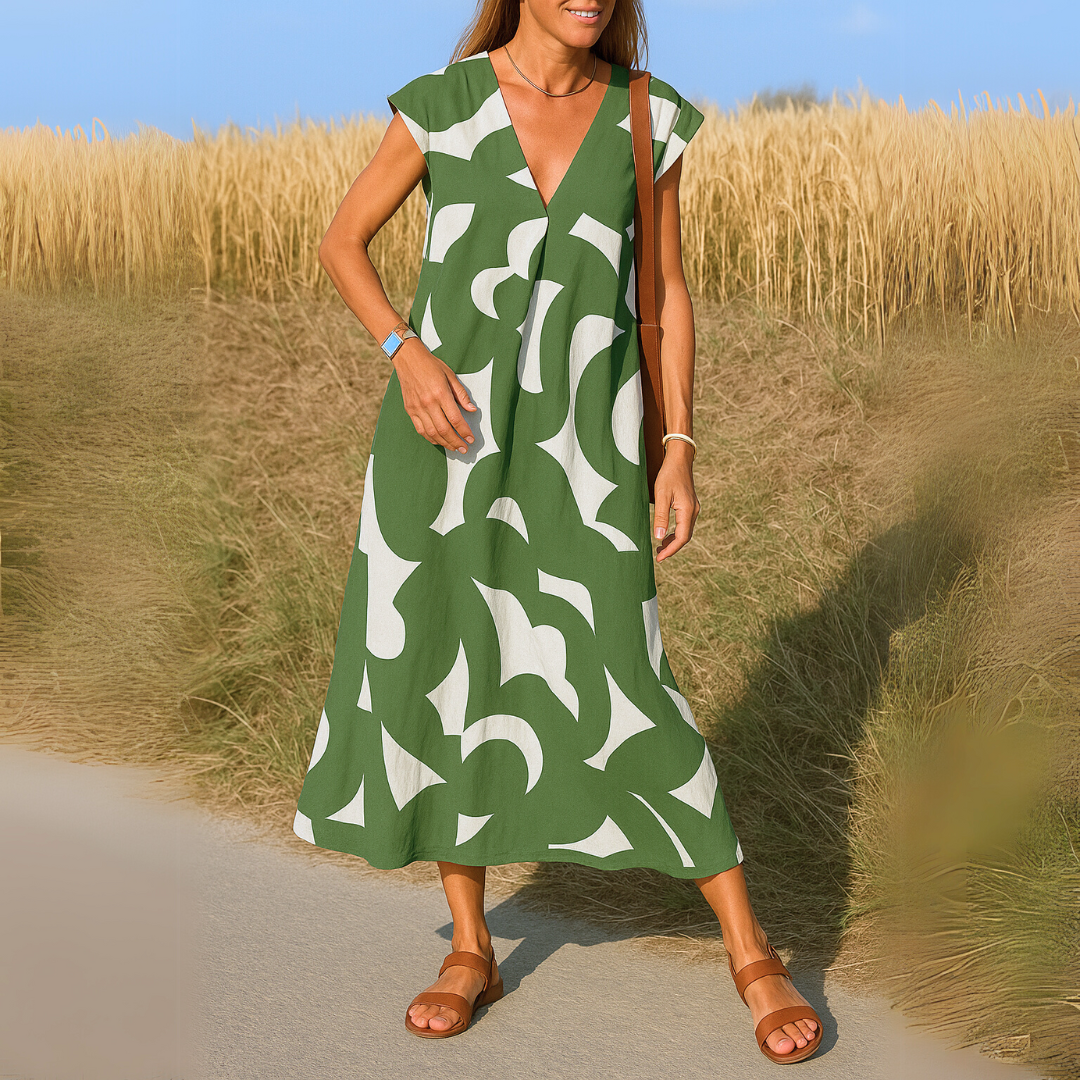 Women's V Neck Flowy Evening Dress