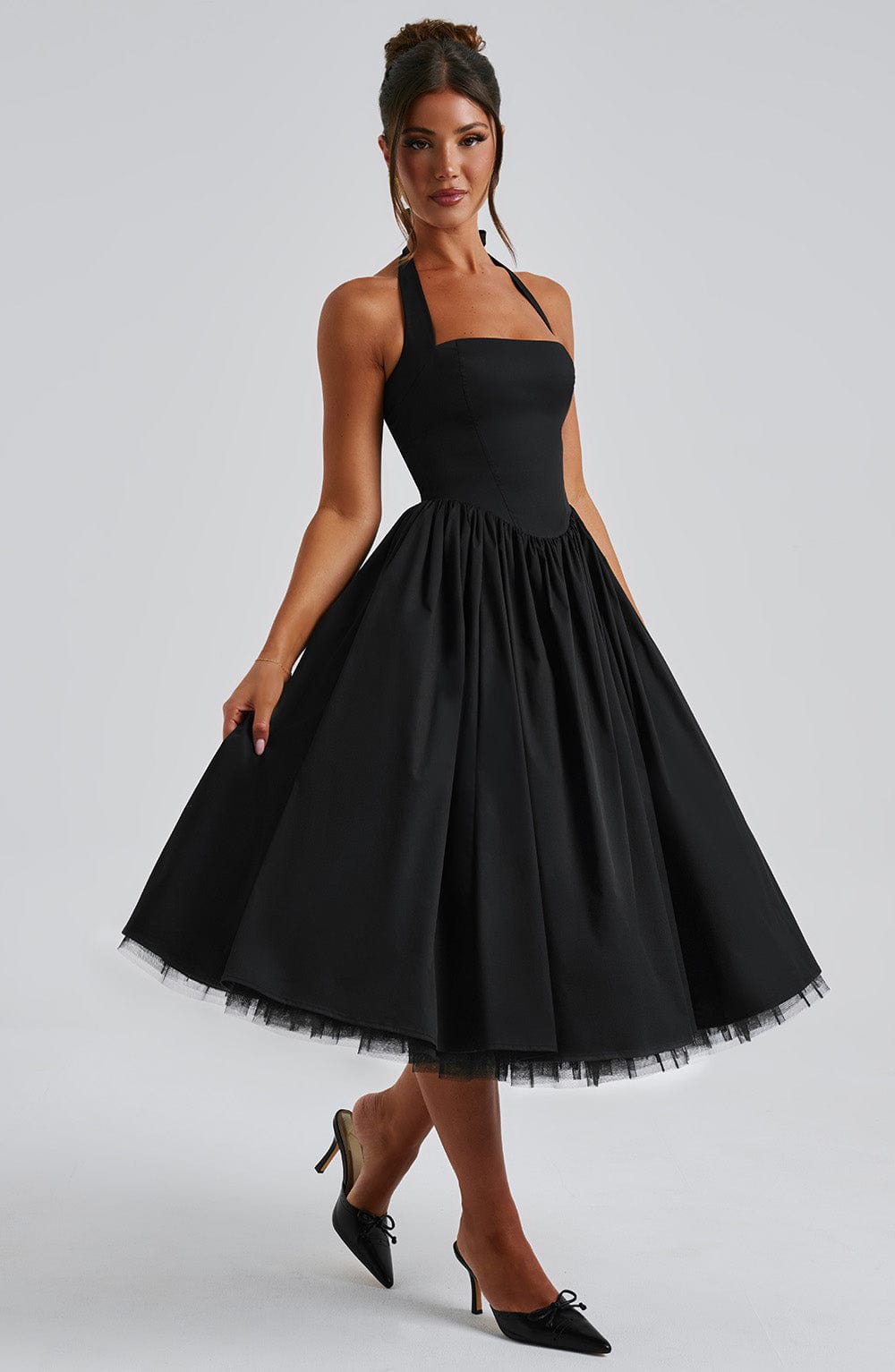 Elegant Ladies Halter Neck Midi Wedding Dress
