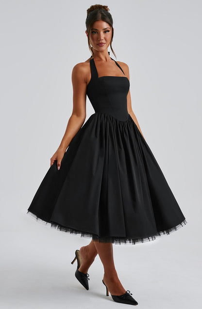 Women's Midi Dress Halter Neck Tulle Skirt