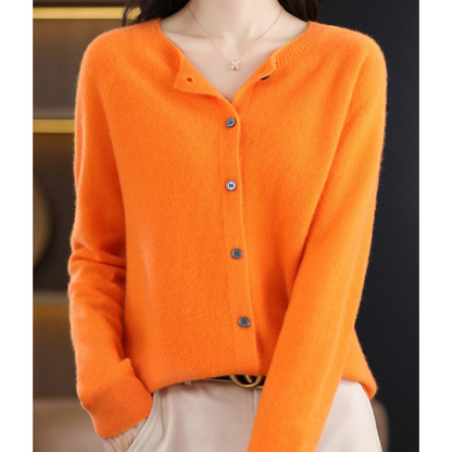 Women's Soft Knit Cardigan Round Neck Button Closure