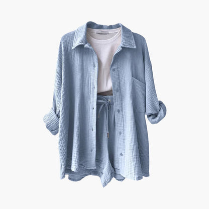 Women's Button Crop Shorts Set