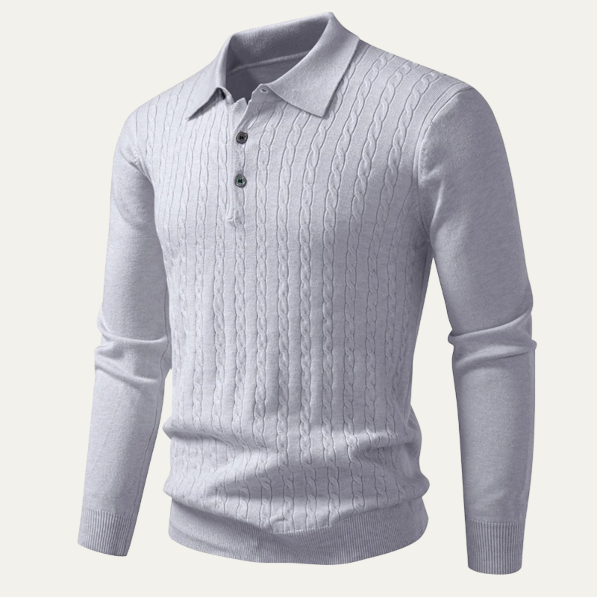 Men's Cotton Polo Sweater Soft Knit Casual Beige