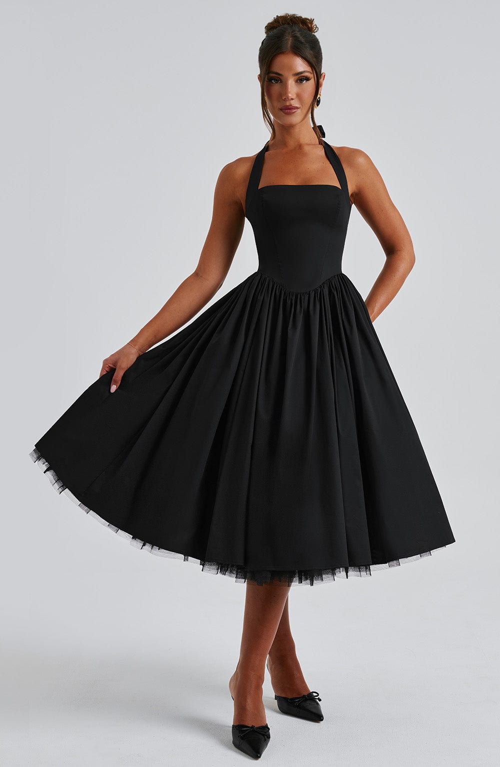 Women's Midi Dress Halter Neck Tulle Skirt