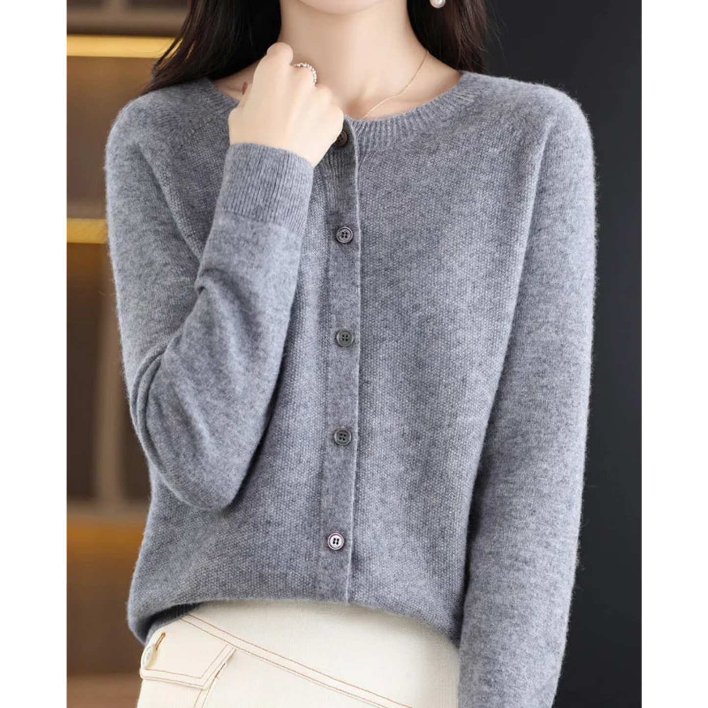 Women's Soft Knit Cardigan Round Neck Button Closure