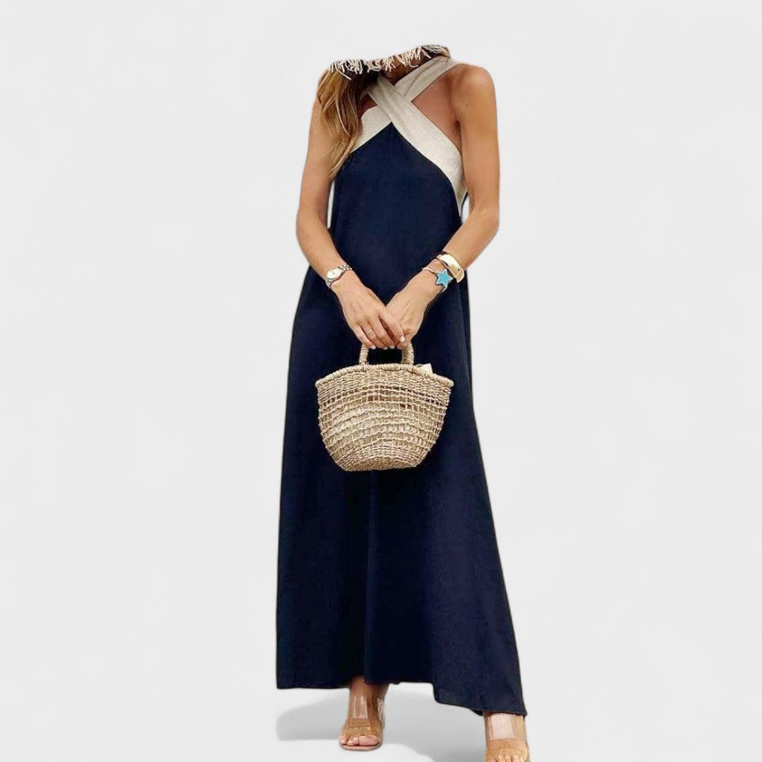 Elegant Women's Maxi Dress Cross Neck Design